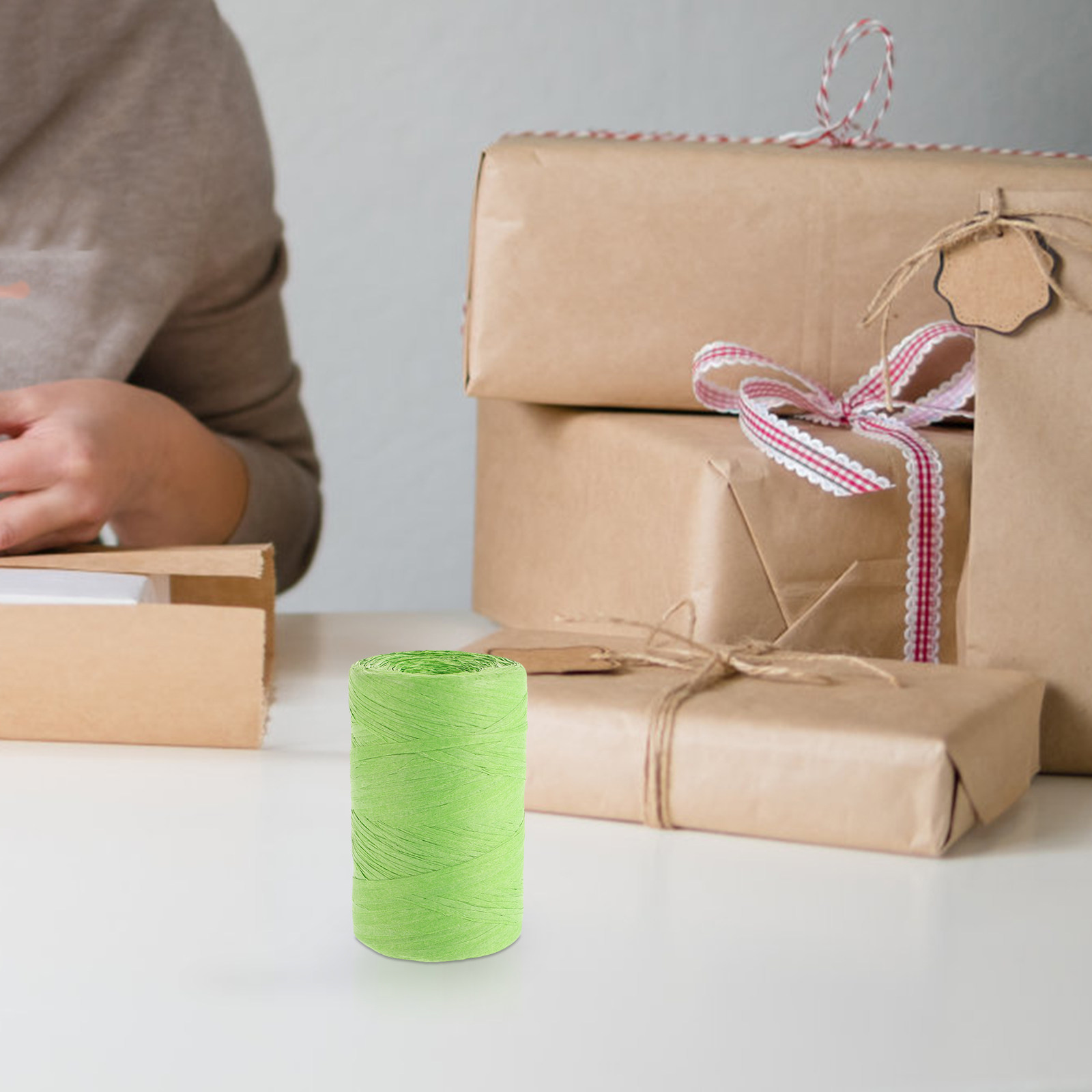 Papercraft Supply Ribbon - ラフィアペーパー色の平紐包装リボン DIYクラフト用品 花のラッピング ボックスタイ プレゼントコード デコレーションロープ