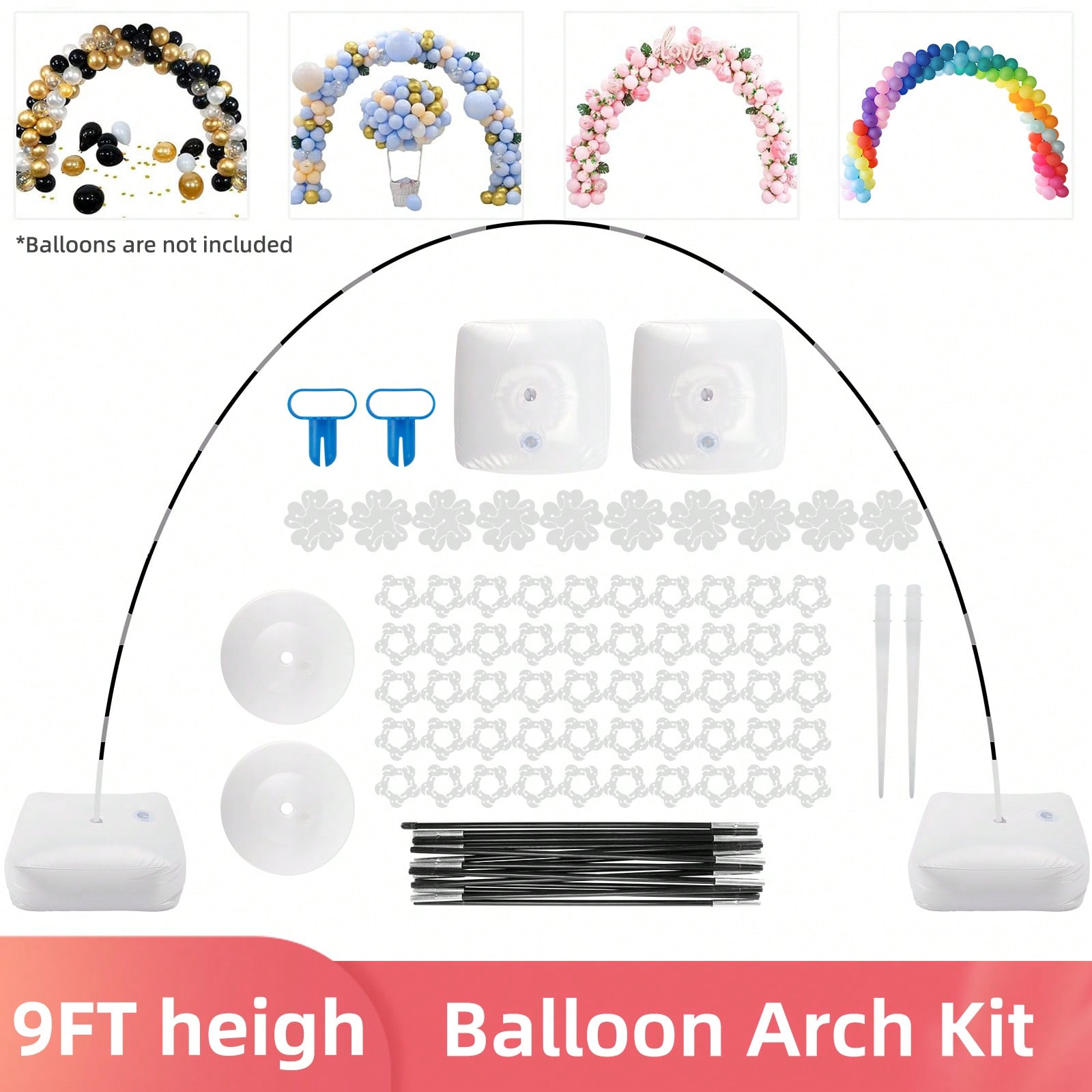 Balloon Arch Kit - 1セット バルーンアーチスタンドキット、幅120インチの調整可能なバルーンアーチスタンド（水で満たせるベース付き）、バルーンクリップ50個、バルーンストリップ、タイツール、結婚式や誕生日パーティー用品用 [使い捨てスタンド]