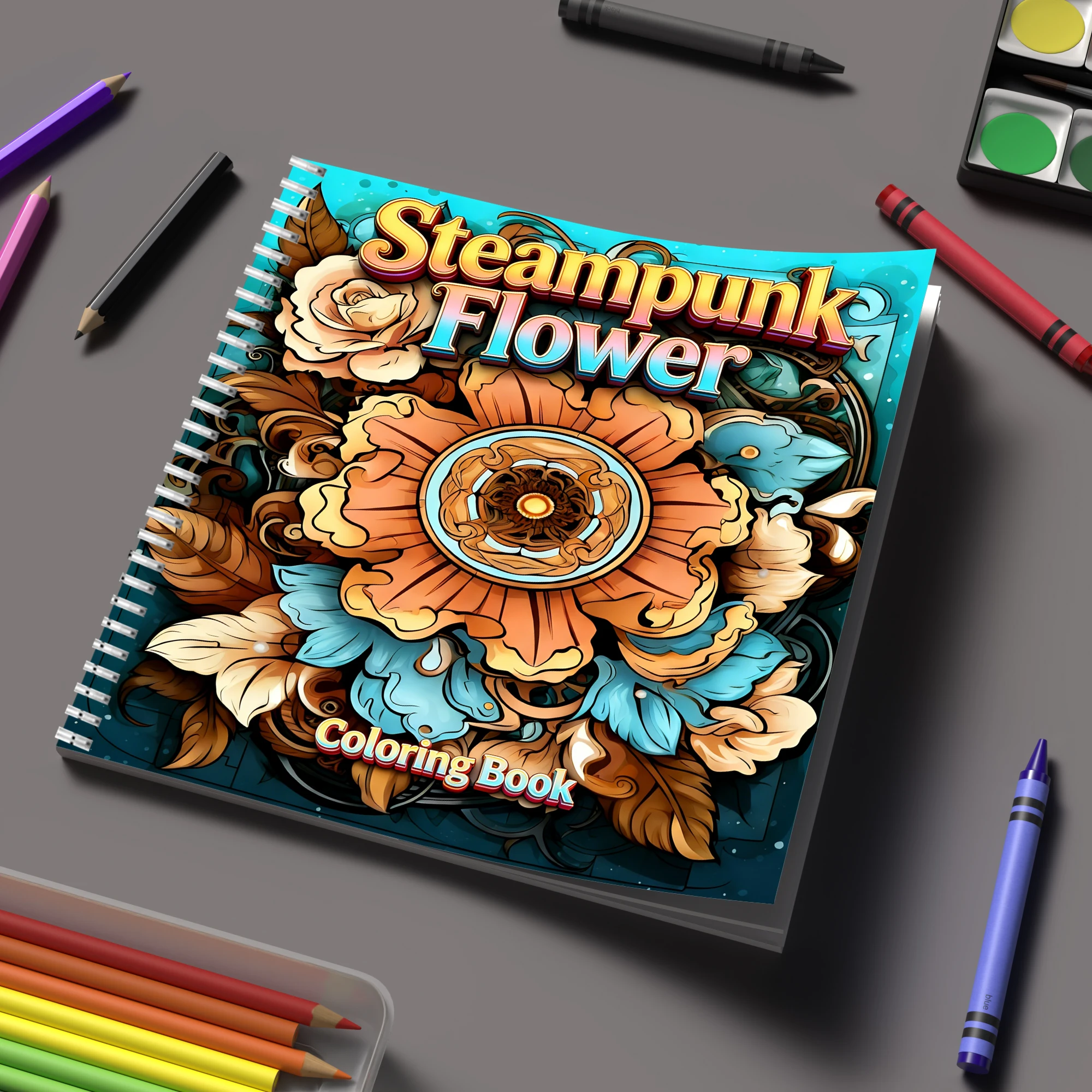 Event Supplies - 塗り絵ブック スチームパンクフラワー 大人向け塗り絵ブック、誕生日プレゼント、新学期用品、大人向けのかわいい描画ブック
