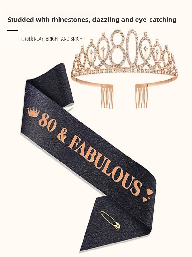 シャンパンゴールドの輝きのある王冠サッシュ、プリンセス誕生日 - Birthday Sash Glitter のレビューと価格