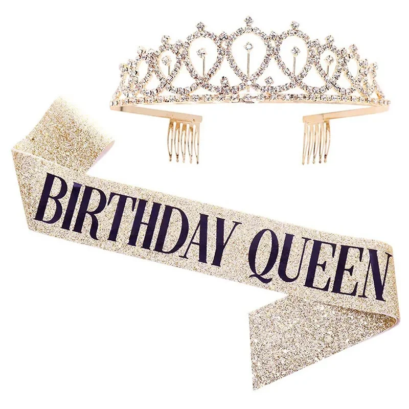 女性のためのラインストーン付きのクイーンクラウン、女の子の誕 - Birthday Sash Glitter のレビューと価格