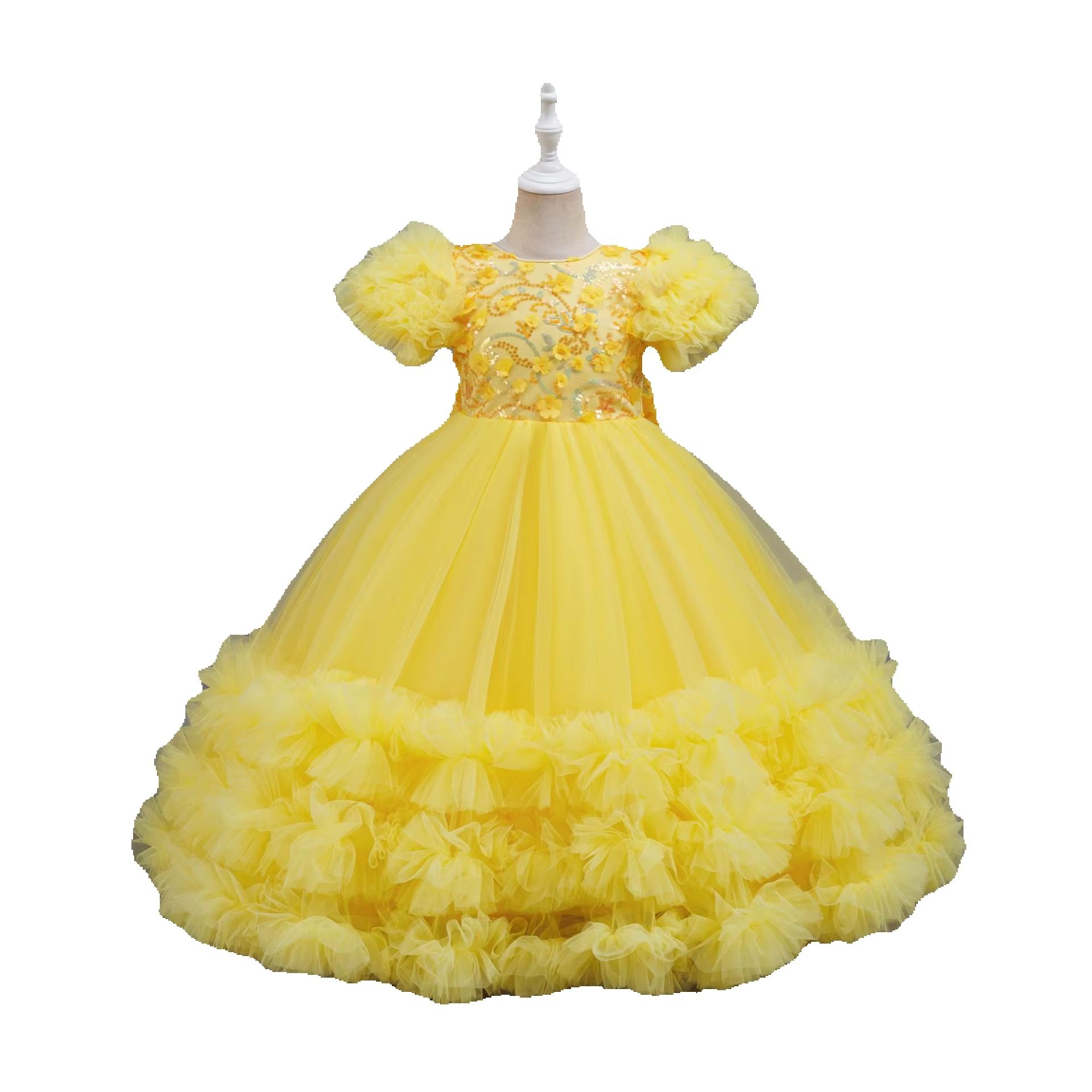 女の子の夏用黄色のスパンコールのウェディングドレス ウェディ - Glitter Tablecloth のレビューと価格